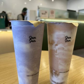 Jam Jam Tea Lab - Ube Cheese Foam Slush and Peach Yogurt Yakult - Bubble Tea Near Me - Irvine, California Jam Jam Tea Lab - Ube Cheese Foam Slush and Peach Yogurt Yakult - Bubble Tea Near Me - Irvine, California