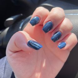 Nail Gallery - Navy acrylic coffin shape nails with shellac