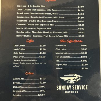 Sunday Service Motor - Menu - Coffee & Tea Near Me - Albuquerque, New Mexico