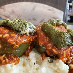 Vegas Diner & Restaurant - Stuffed peppers over mashed potatoes.
