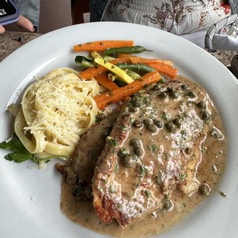 Jane - Chicken Picatta with fettuccine and veggies. Taste great with a slight cheese type crust on the chicken. $29 - New American Near Me - Santa Barbara, California