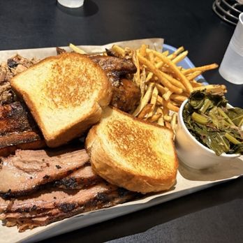 Sandfly BBQ - Hog Wild Platter. No ribs, extra brisket - Barbeque Near Me - Savannah, Georgia Sandfly BBQ - Hog Wild Platter. No ribs, extra brisket - Barbeque Near Me - Savannah, Georgia