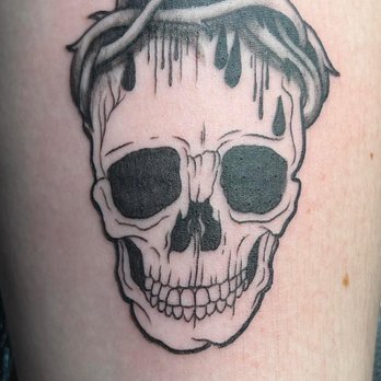 Dragons Lair Tattoo Studio - Skull with crown done by Brandon Lee! @dragonslairtattoo - Tattoo Near Me - Pueblo, Colorado Dragons Lair Tattoo Studio - Skull with crown done by Brandon Lee! @dragonslairtattoo - Tattoo Near Me - Pueblo, Colorado