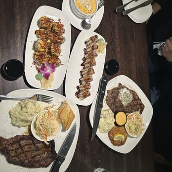 Miller's Seafood & Steakhouse - Crazy monkey sushi  Hangover sushi Surf n turf with ribeye/ crab cakes  Ribeye steak with coleslaw & mashed potatoes - American Near Me - Kill Devil Hills, North Carolina