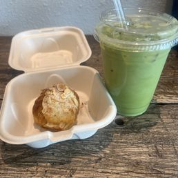 Matcha Latte and Almond Croissant