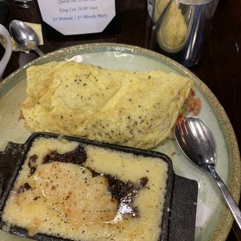The Flipside Cafe - Lobster omelette with grits special that included bacon jam and pimento cheese - Breakfast & Brunch Near Me - Fort Mill, South Carolina