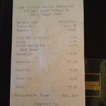 Lupe Tortilla - bill - Mexican Near Me - Katy, Texas Lupe Tortilla - bill - Mexican Near Me - Katy, Texas