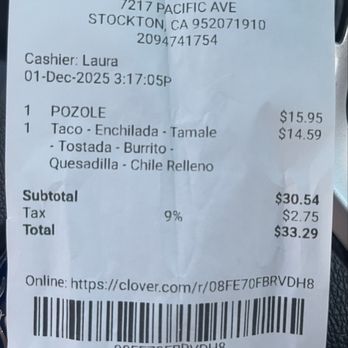 El Senor Frog's - Photo of receipt not showing the 20% charge - Mexican Near Me - Stockton, California