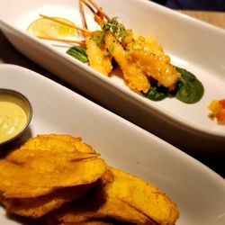 Cholo's Bistro - Tostones, coconut glazed tempura shrimp