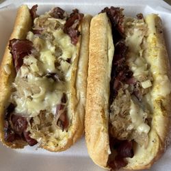 The Twisted Pickle - Ben's New Yorker, Pastrami, Swiss, sauerkraut & brown mustard amazing!  $13