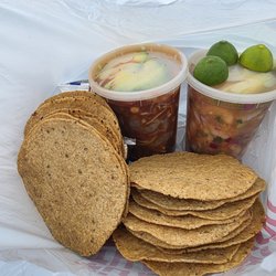 Ambulancia to the left and Cocktail shrimp in the right. That serving of tostadas isn't regular. I paid an extra 3 bucks..