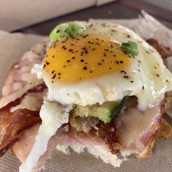 Deb's Artisan Bakehouse - I ate half before remembering to snap a photo. House made challah bread piled with ham, bacon, avocado, cheese, egg, green onion - Bakeries Near Me - Middletown, Maryland