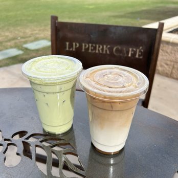 LP Perk Cafe - Iced Matcha and Carmel macchiato - Coffee & Tea Near Me - La Puente, California