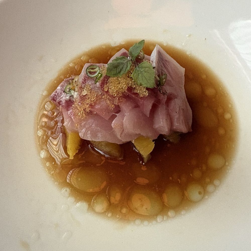 Uchi DC - hama chili (yellowtail, orange slices, slightly spicy thai peppers, ponzu) - Sushi Bars Near Me - Washington, DC, District of Columbia Uchi DC - hama chili (yellowtail, orange slices, slightly spicy thai peppers, ponzu) - Sushi Bars Near Me - Washington, DC, District of Columbia