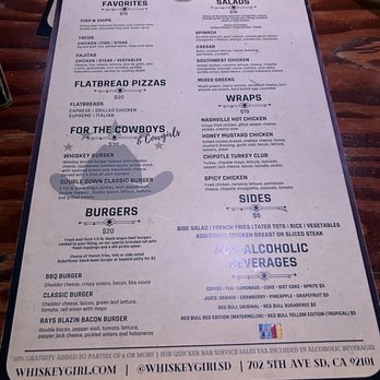 Whiskey Girl - Menu - New American Near Me - San Diego, California Whiskey Girl - Menu - New American Near Me - San Diego, California