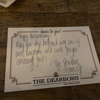 The Dearborn - A nice card from the staff! - New American Near Me - Chicago, Illinois The Dearborn - A nice card from the staff! - New American Near Me - Chicago, Illinois