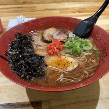 Matsumoto Ramen House - Tonkotsu Black: creamy pork broth, braised pork, belly, egg, mushroom, green onion, ginger, black garlic oil - Ramen Near Me - Sparta, Wisconsin Matsumoto Ramen House - Tonkotsu Black: creamy pork broth, braised pork, belly, egg, mushroom, green onion, ginger, black garlic oil - Ramen Near Me - Sparta, Wisconsin