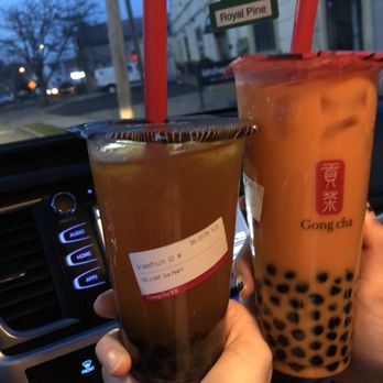 Gong Cha - iced thai latte w/ pearl grapefruit green tea w/ pearl - Bubble Tea Near Me - Closter, New Jersey