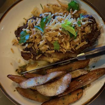 The Third Place - 10oz Steak & Fries New York steak with chimichurri sauce, fried shallots. Served with potato wedges. - Bars Near Me - Lancaster, California