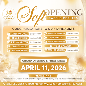 Gen Nail Salon - We can't wait to celebrate with all of you on April 11th! - Nail Salons Near Me - Argyle, Texas Gen Nail Salon - We can't wait to celebrate with all of you on April 11th! - Nail Salons Near Me - Argyle, Texas