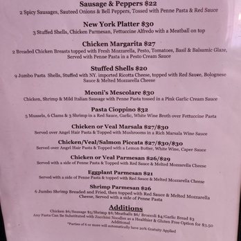 Meoni's Italian Kitchen - Entrees. May 2023 - Italian Near Me - Bullhead City, Arizona