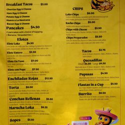 Las Abejitas Breakfast Tacos - Front Of Opening Menu