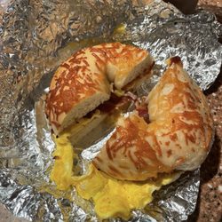 New York Bagels - Asiago bagel sandwich - bacon