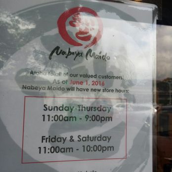 Nabeya Maido - Hours of operation - Japanese Near Me - Honolulu, Hawaii