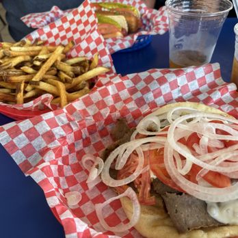 Bulldogs Red Hots - A gyro meal. It came with that huge basket of fries too !!  And it was fabulous !!! - Italian Near Me - Batavia, Illinois
