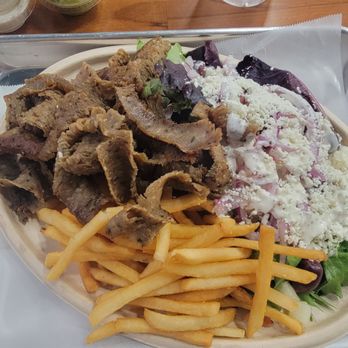 The Kebab Shop - Lamb gyro plate with fries and Greek salad. - Mediterranean Near Me - El Segundo, California