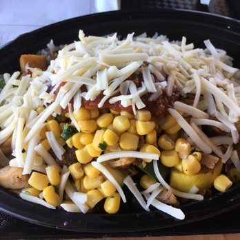 Hot Head Burritos - Burrito bowl with chicken, black beans, white rice, zucchini, corn and cheese at Hot Head Burrito - Mexican Near Me - Strongsville, Ohio Hot Head Burritos - Burrito bowl with chicken, black beans, white rice, zucchini, corn and cheese at Hot Head Burrito - Mexican Near Me - Strongsville, Ohio