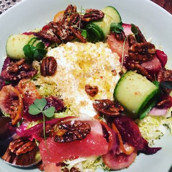 Cindy's Rooftop - Updated burrata - with grapefruit and cucumber - this is the half portion $14 - New American Near Me - Chicago, Illinois Cindy's Rooftop - Updated burrata - with grapefruit and cucumber - this is the half portion $14 - New American Near Me - Chicago, Illinois