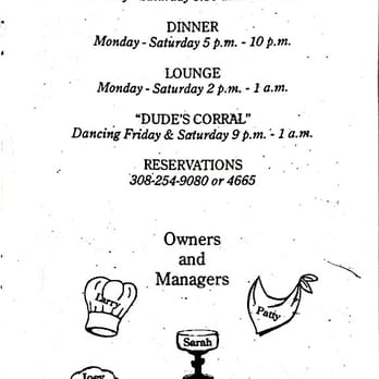 Dude's Steak House - Menu Front - Steakhouses Near Me - Sidney, Nebraska