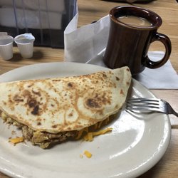 Jalisco Mexico Taqueria - My egg, bean, and cheese taco with coffee on a full size plate