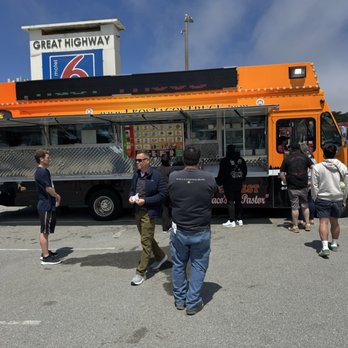 Leo's Tacos - Leo's bright orange taco truck at Lincoln & Great Highway - Tacos Near Me - San Francisco, California