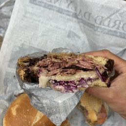 Pastrami and cheese sandwich on rye