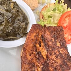 Billy's Sports Grill - Northport - Blackened mahi sandwich with collards!