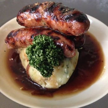 The Huntsman - Chargrilled pork and leek sausages - Pubs Near Me - Bath, BAS The Huntsman - Chargrilled pork and leek sausages - Pubs Near Me - Bath, BAS