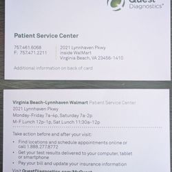 Quest Diagnostics - This is a photo of the front and back of their business card.  Photo taken January 8, 2025.