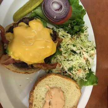 Sunrise Deli - Cheeseburger with mushroom, avocado and bacon. Slaw is tasty, not too creamy and burger is hand patted and juicy! - Delis Near Me - Spring Valley, California Sunrise Deli - Cheeseburger with mushroom, avocado and bacon. Slaw is tasty, not too creamy and burger is hand patted and juicy! - Delis Near Me - Spring Valley, California