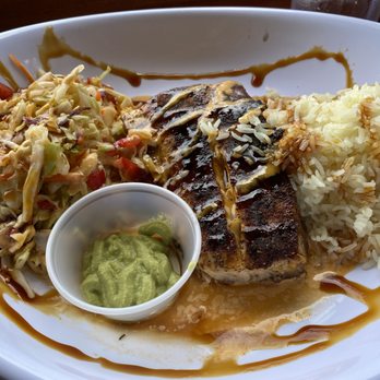 Fiddlers - Blackened Redfish, with rice and slaw and wasabi. - Seafood Near Me - St. Simons, Georgia Fiddlers - Blackened Redfish, with rice and slaw and wasabi. - Seafood Near Me - St. Simons, Georgia
