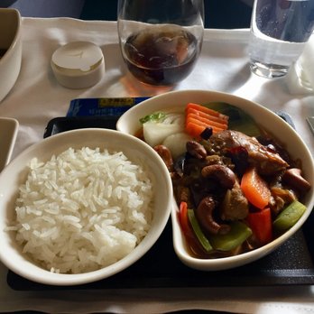 Cathay Pacific - Business class lunch (Kung pao chicken) - Airlines Near Me - Los Angeles, California