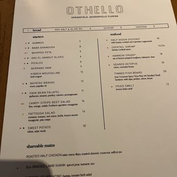 Othello - Menu - Seafood Near Me - Jacksonville, Florida