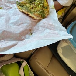 Chicken Pesto Flatbread correctly made without tomatoes--Daughter gives it 8.5/10.