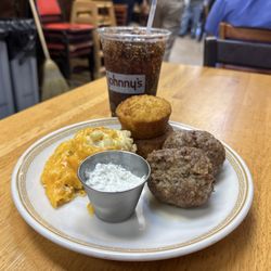 Johnny's Restaurant - Greek Meatballs with Tzatziki Parmesan Grit Cake Macaroni and Cheese Cornbread