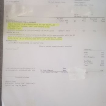 Firestone Complete Auto Care - Firestone receipt stating problems that were non-existant - Tires Near Me - Riverside, California Firestone Complete Auto Care - Firestone receipt stating problems that were non-existant - Tires Near Me - Riverside, California