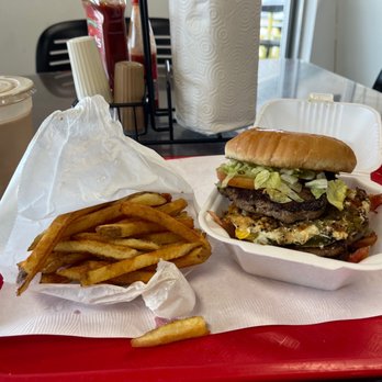 Someburger - Triple meat, fried eggs, bacon, grilled jalapeños, fries, Chocolate malt. - Burgers Near Me - Baytown, Texas