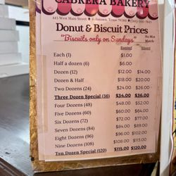 Cabrera Bakery - Donut & Biscuit prices...