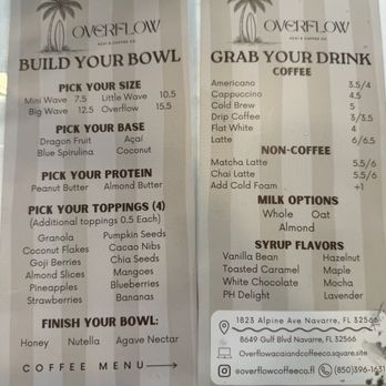 Overflow Coffee & Acai - Menu - Coffee & Tea Near Me - Navarre, Florida