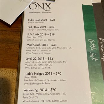 ONX Wines - Bottle list. - Wineries Near Me - Paso Robles, California